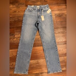 Good American Blue Pinstripe Straight Leg Jeans